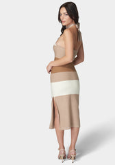 Mireille | Brown Halter-Neck Maternity Midi Dress