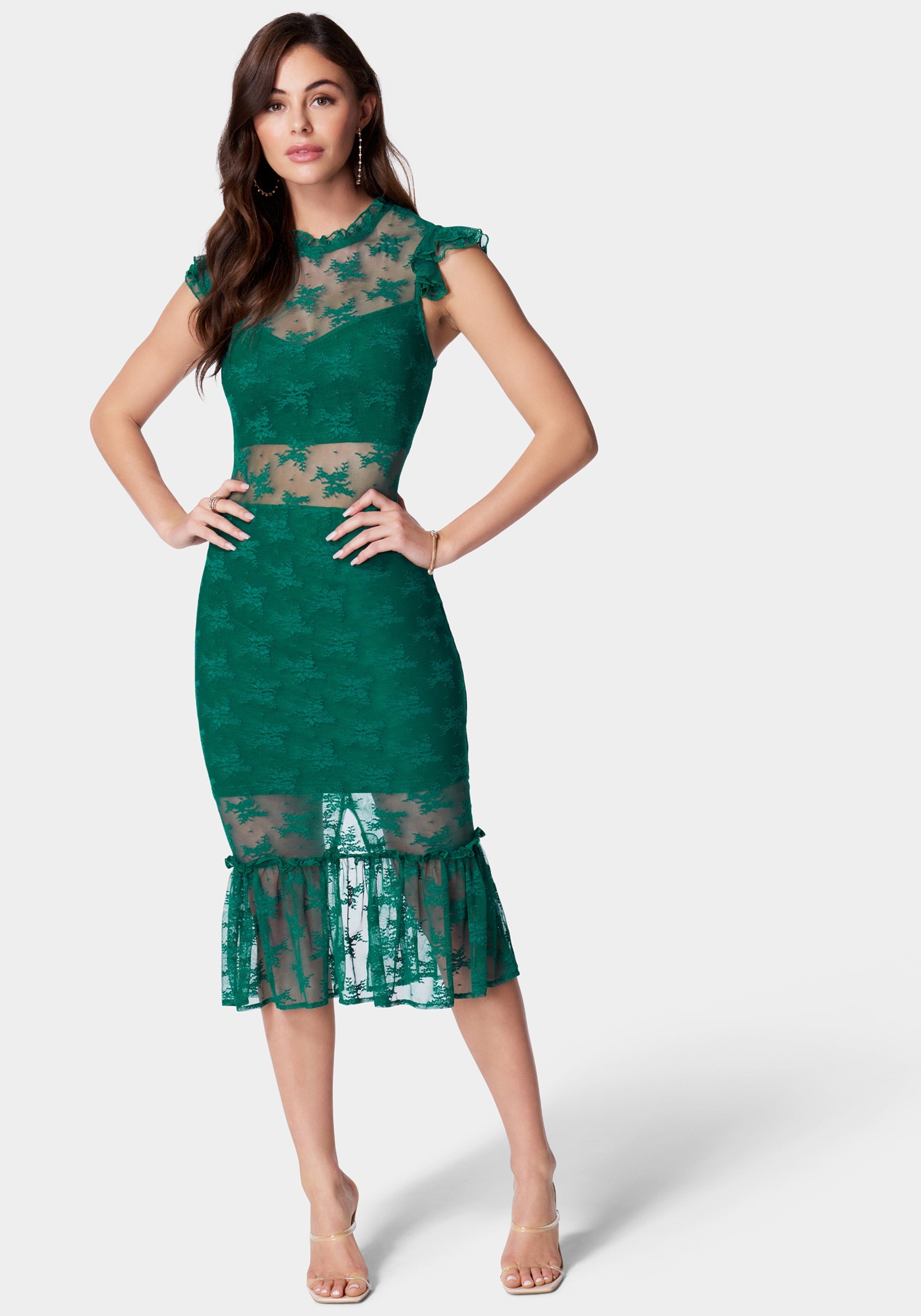 Illusion Lace Midi Dress bebe Illusion Lace Midi Dress bebe