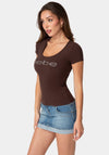 Bebe Logo Short Sleeve Round Neck Rib Top