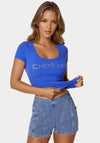 Bebe Logo Short Sleeve Round Neck Rib Top