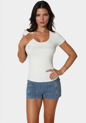 Bebe Logo Short Sleeve Round Neck Rib Top | bebe