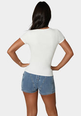 Bebe Logo Short Sleeve Round Neck Rib Top | bebe