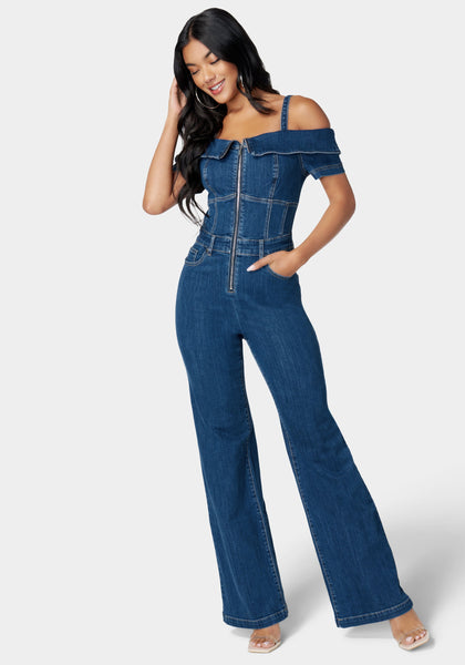 Casual Zipper Denim Wide Leg Jumpsuit