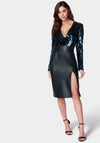 Sequin And Vegan Leather Midi Dress