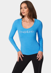 [as\"on］ 24fw BEBE LONG SLEEVE Bebe Logo Long Sleeve Scoop Neck Single Stone Rib Top | bebe