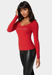 Long Sleeve Scoop Neck Bebe Logo Rib Top | bebe