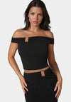 Off Shoulder Metal Trim Top And Skirt