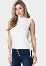 Wool Blend Side Lace Up Sleeveless Sweater Top