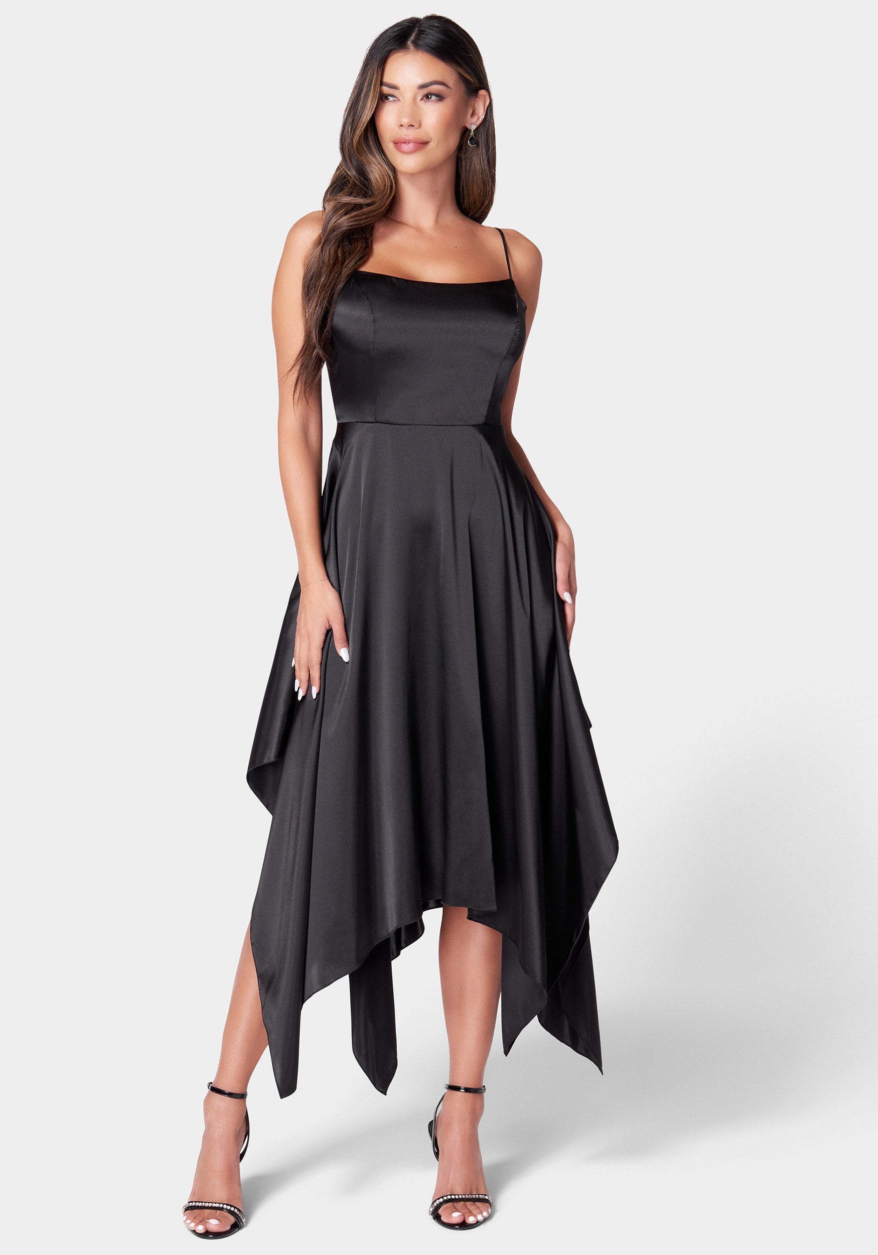 Solid Satin Sharkbite Dress – bebe