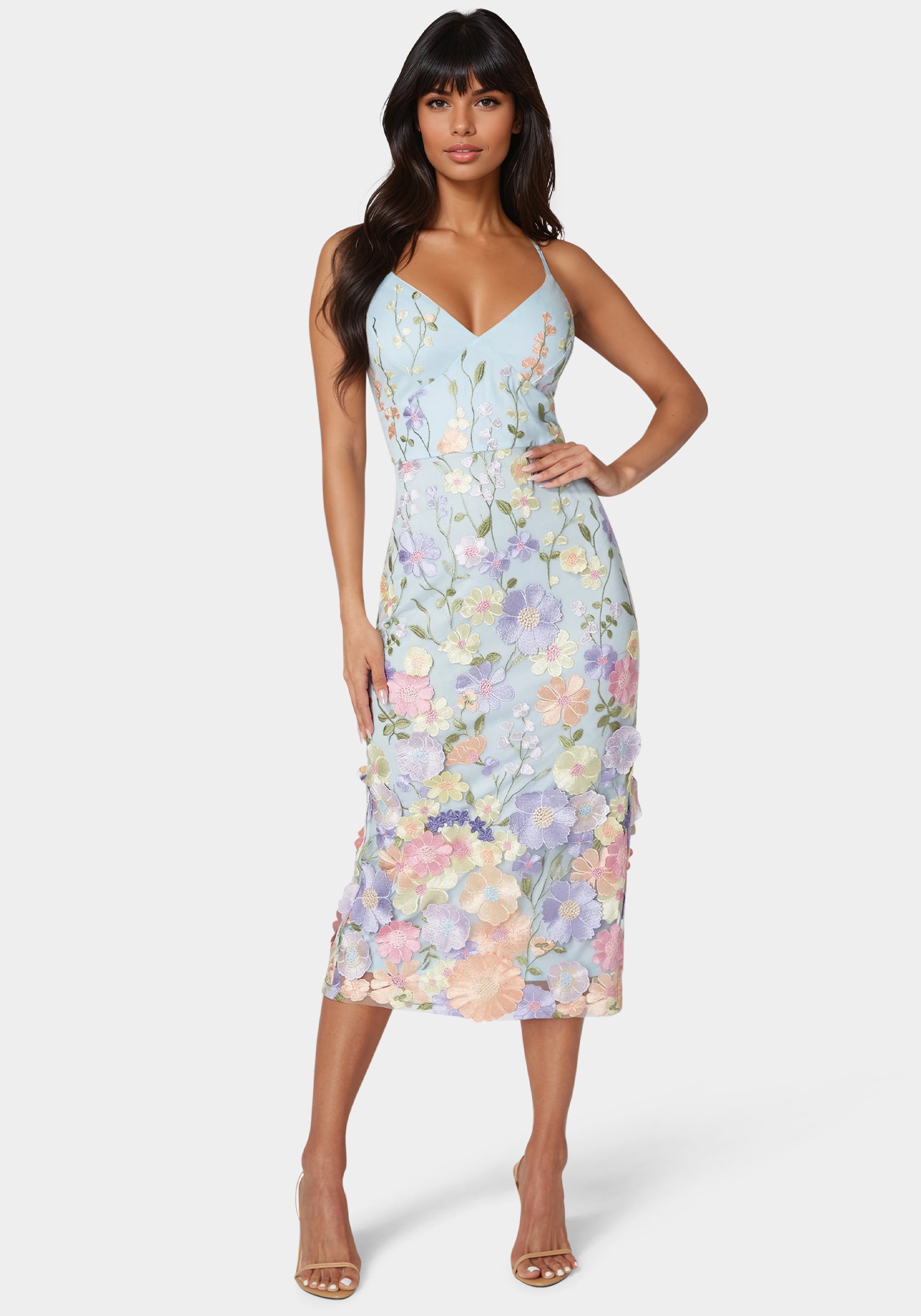 Floral Embroidered Midi Dress bebe Floral Embroidered Midi Dress bebe