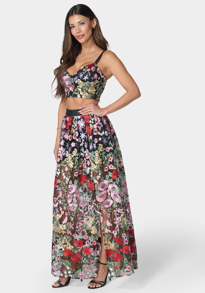 Embroidered Two Piece Set Polyester Ruffle Straps