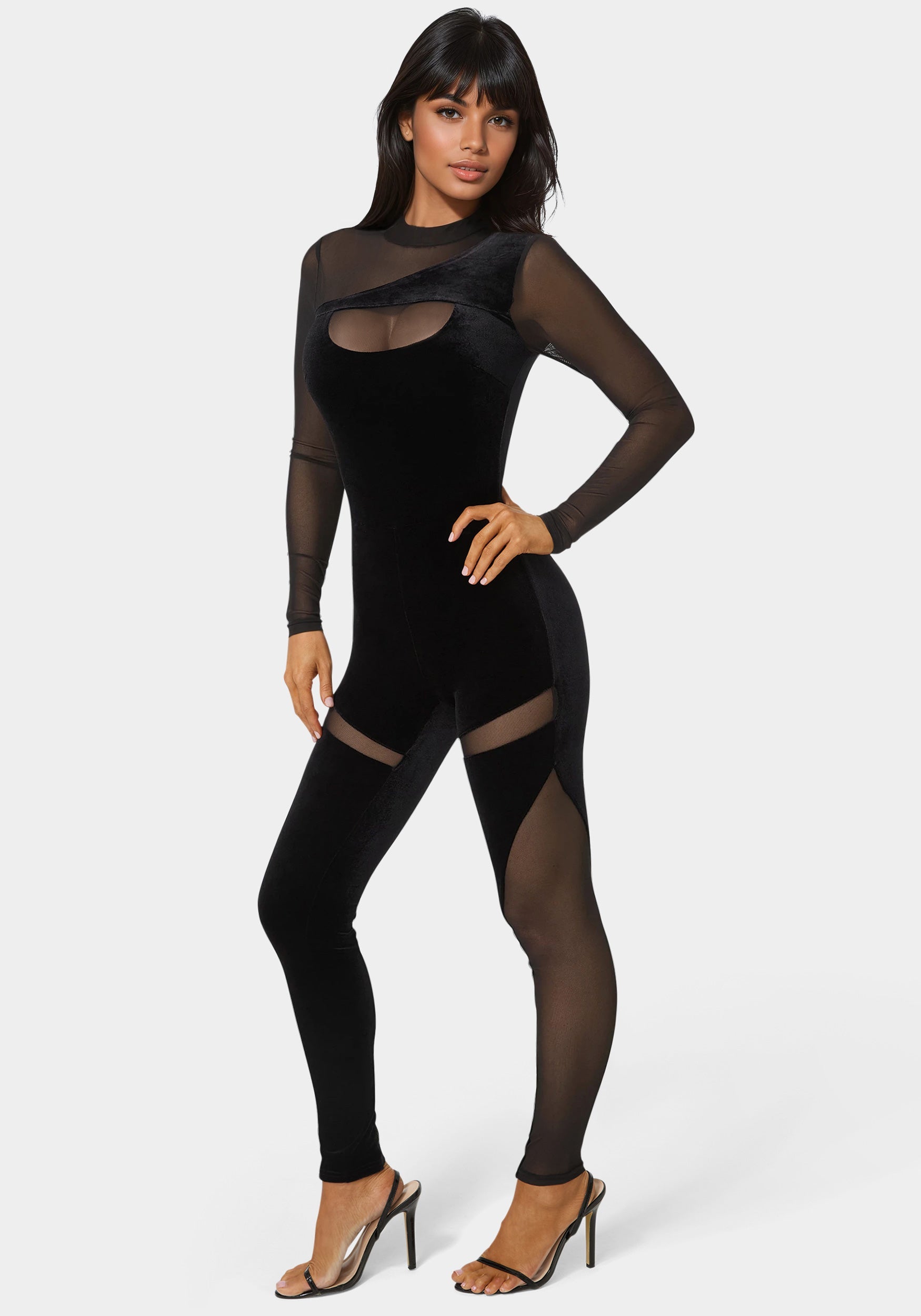 Combo Velour and Mesh Catsuit – bebe
