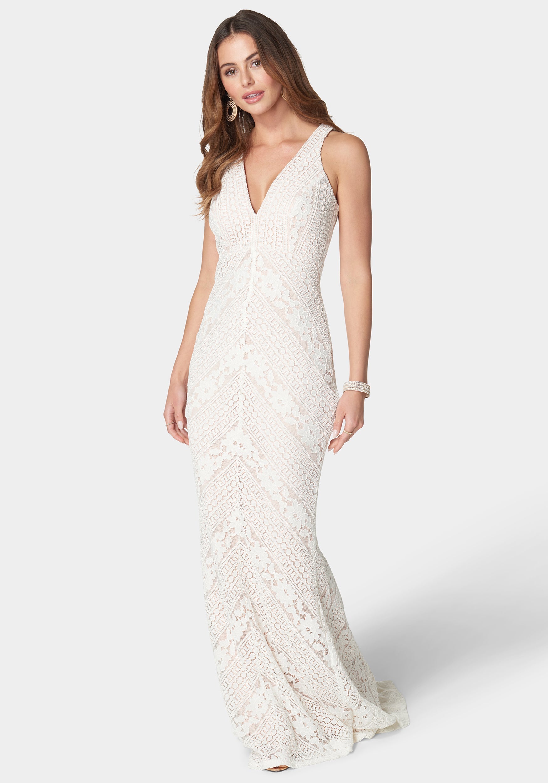 bebe white lace dress Sleeveless Lace Gown