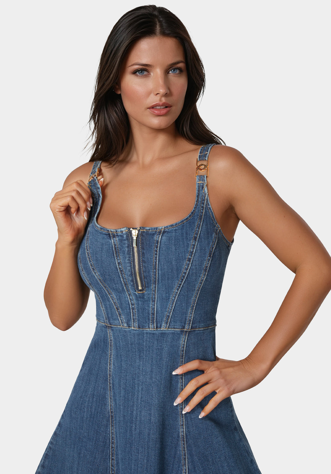 Trim Detail Fit & Flare Denim Dress