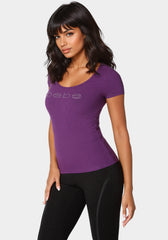 ♡bebe♡　0418 Bebe Logo Long Sleeve Scoop Neck Single Stone Rib Top | bebe
