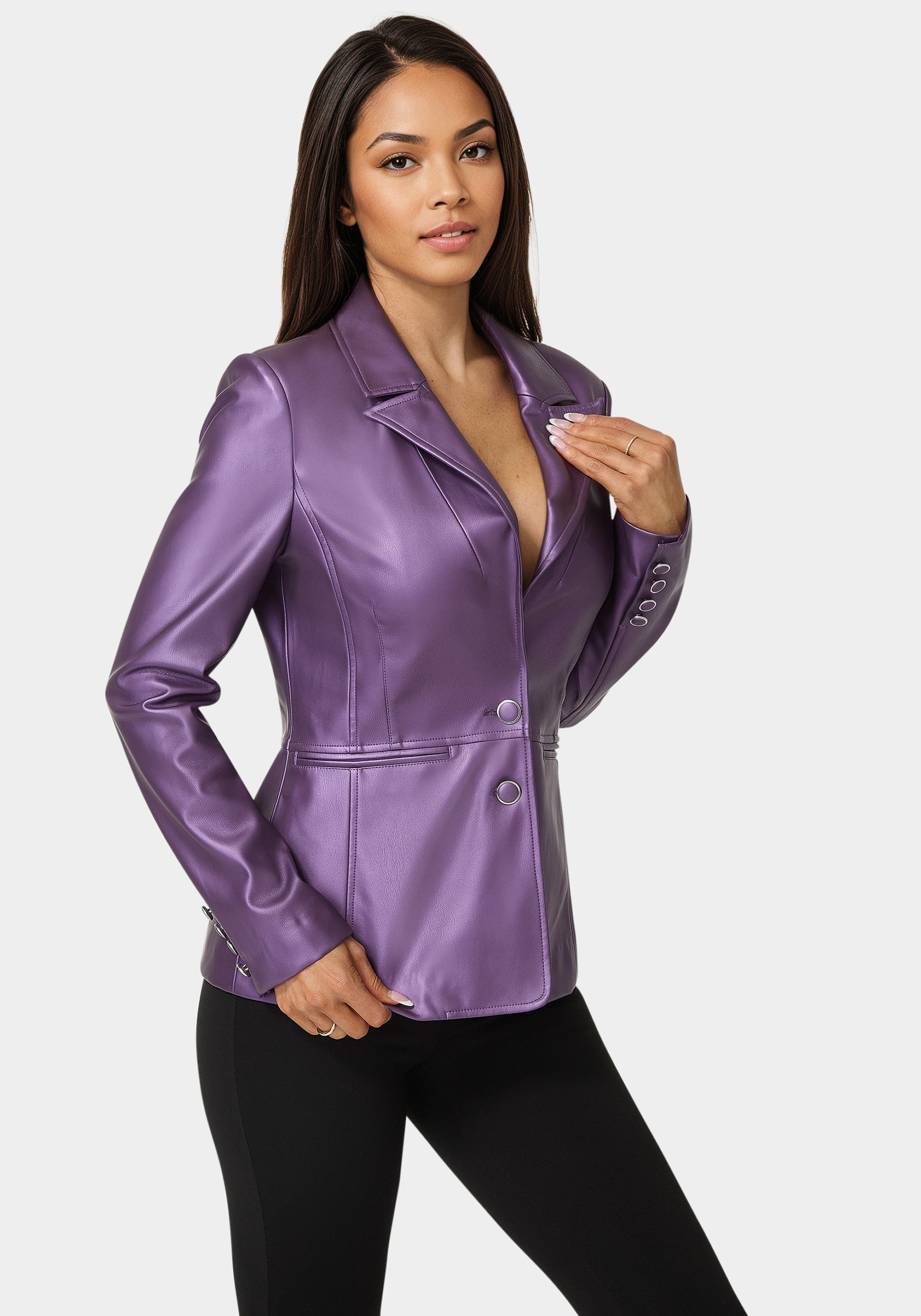 Tailored Metallic Vegan Leather Blazer – bebe - Main Image