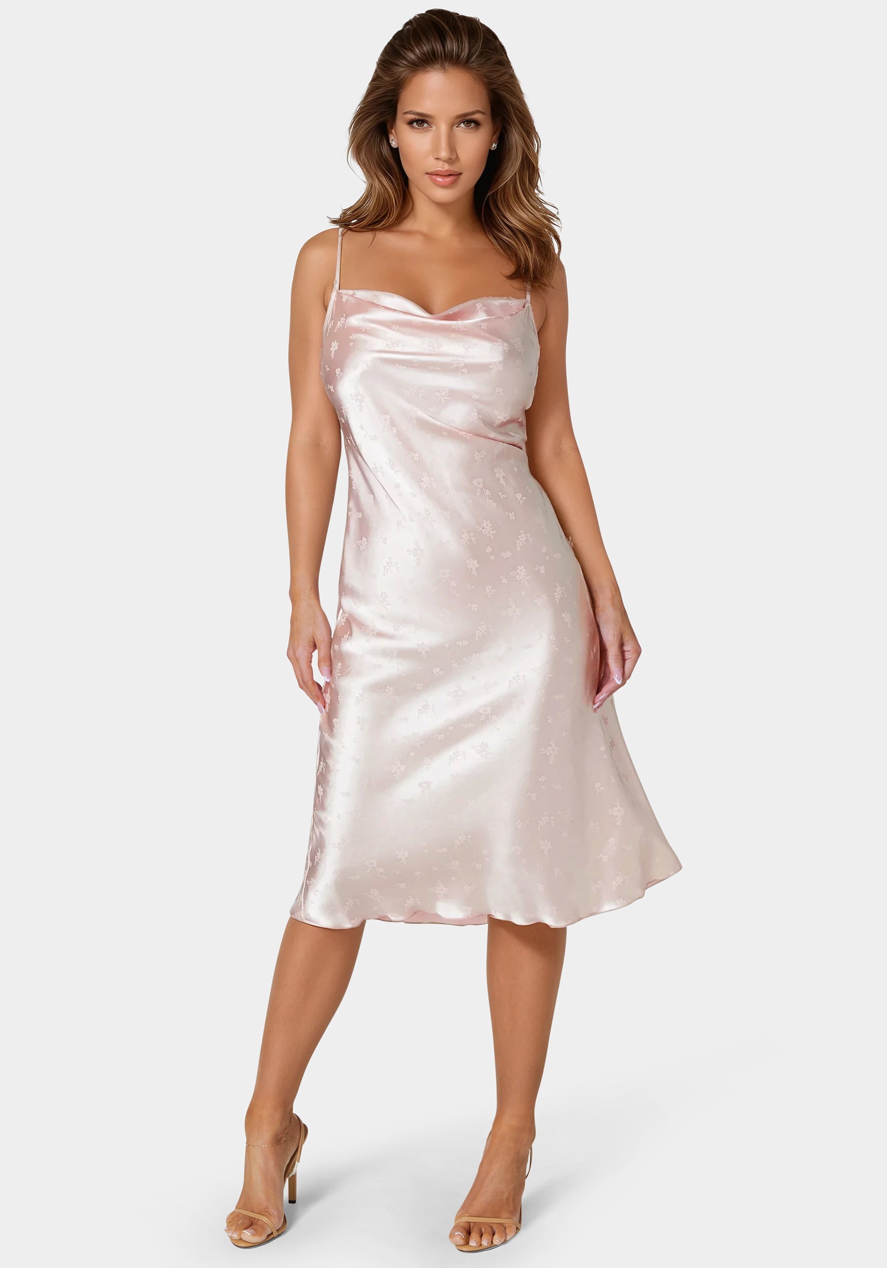 bebe satin dress Bebe Women's Satin Jacquard Midi Slip Dress, Small, Pink