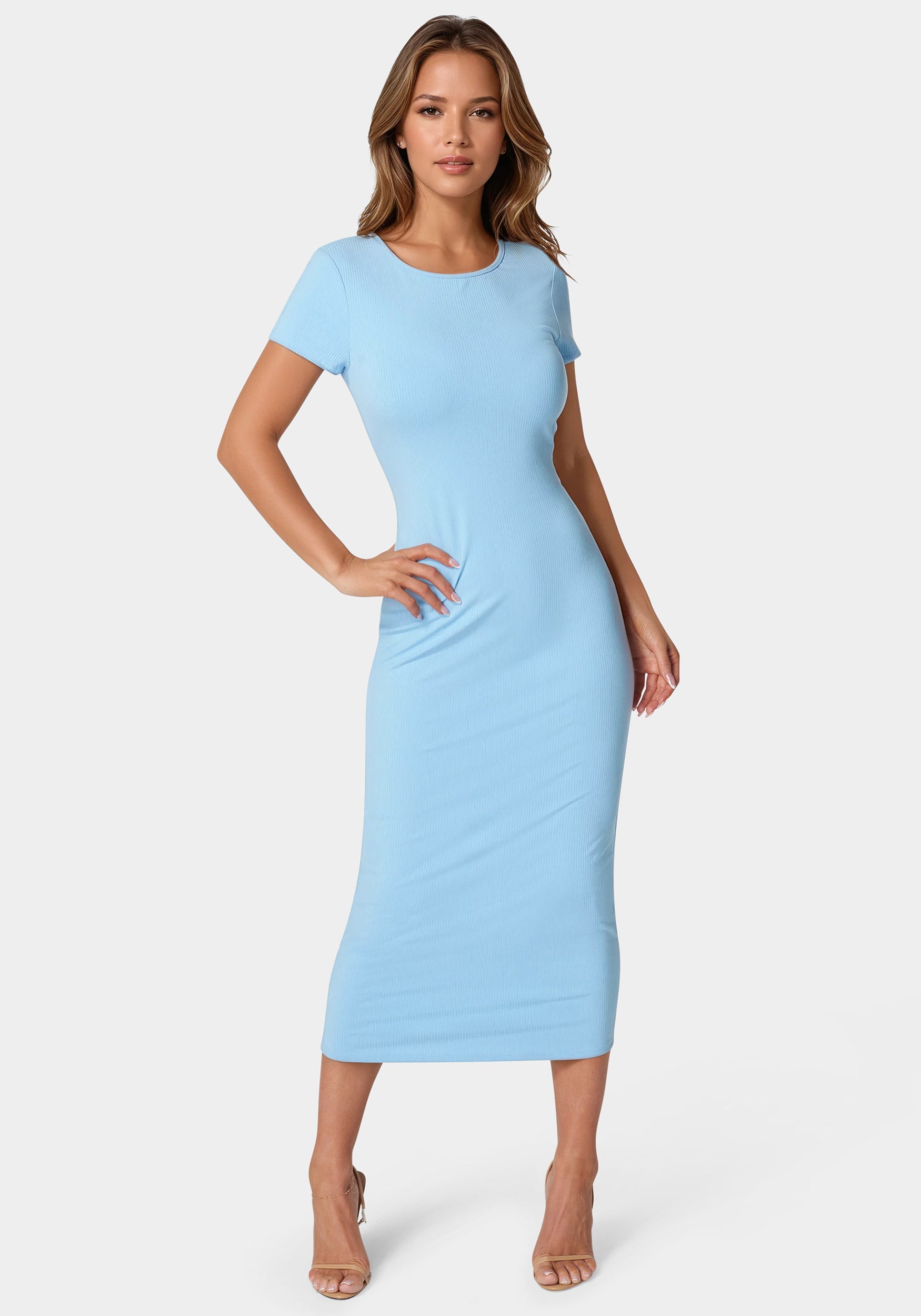 Bebe Women's Rib Maxi T-Shirt Dress - Light Blue Bebe Women's Rib Maxi T-Shirt Dress - Light Blue