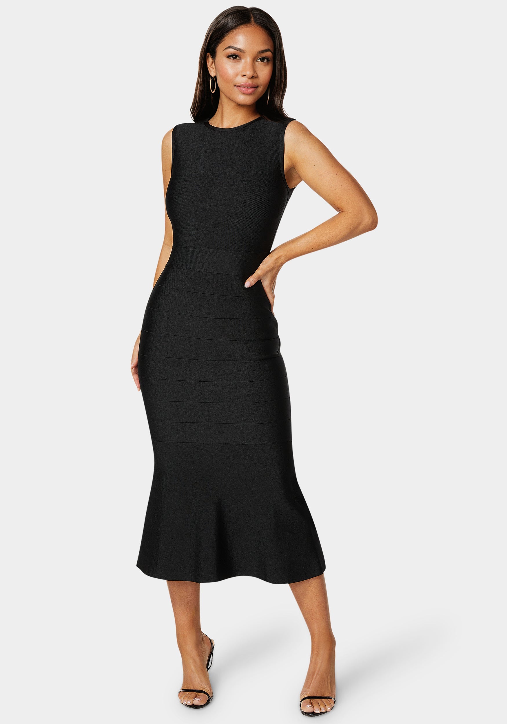 Bebe Women's Cap Sleeve Bandage Flounce Dress