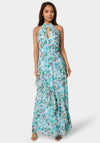 Printed Chiffon Halter Ruffle Dress