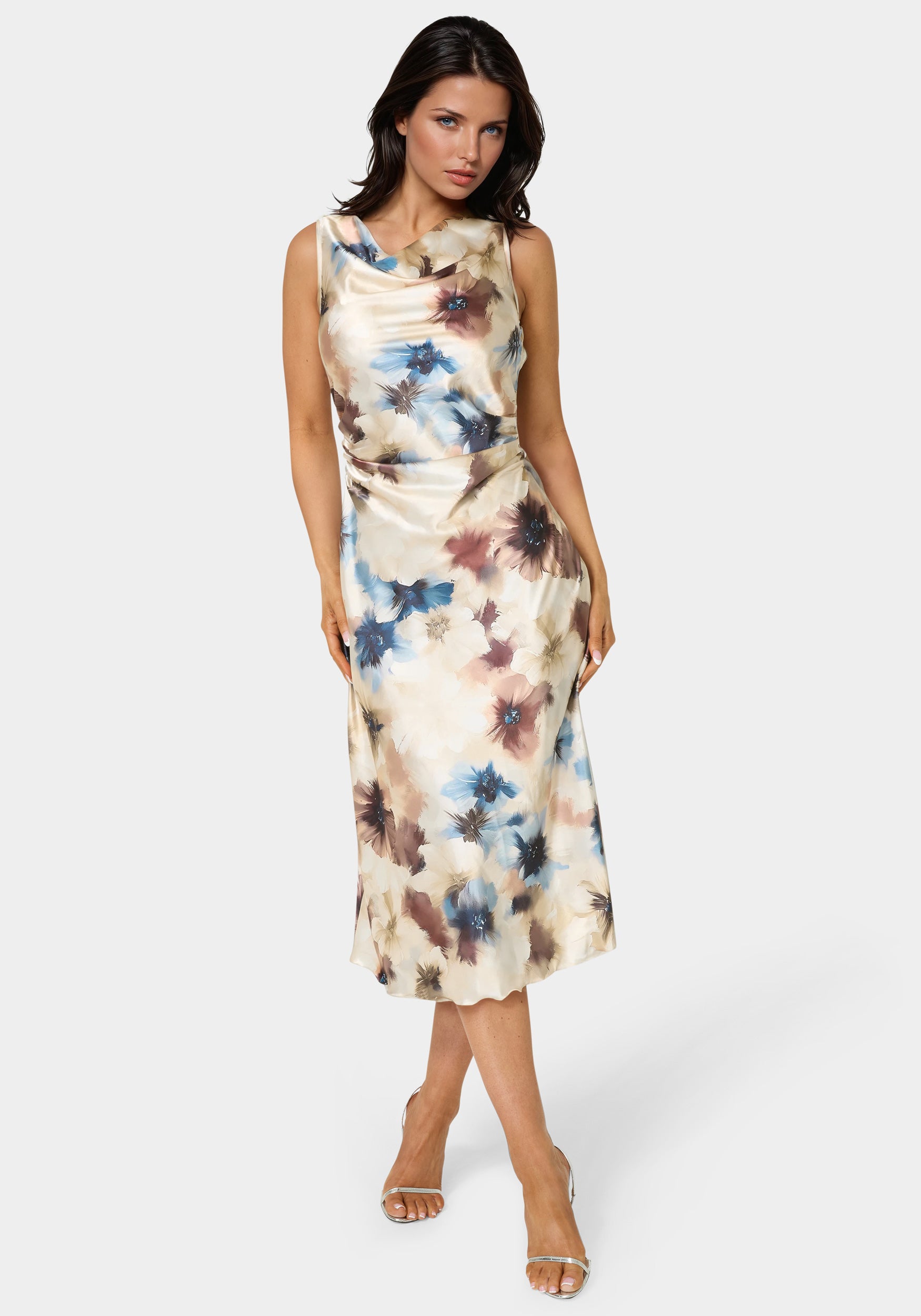 bebe dress Bebe Women's Printed Satin Cowl Maxi Dress