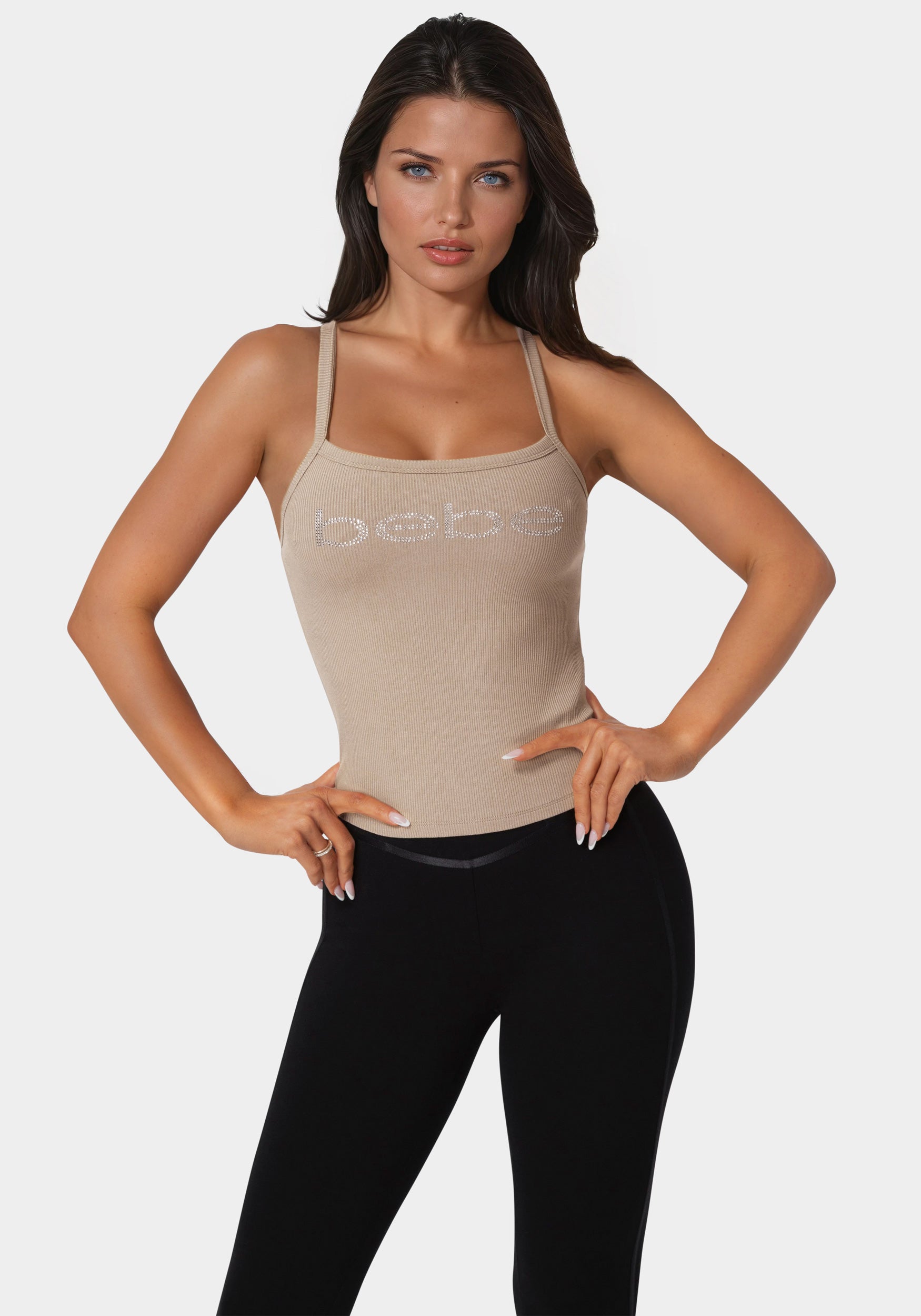 Bebe Logo Racer Back Rib Tank – bebe