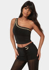 One Shoulder Studs Knit Top