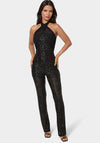 Sequin Halter Mini Flare Leg Jumpsuit
