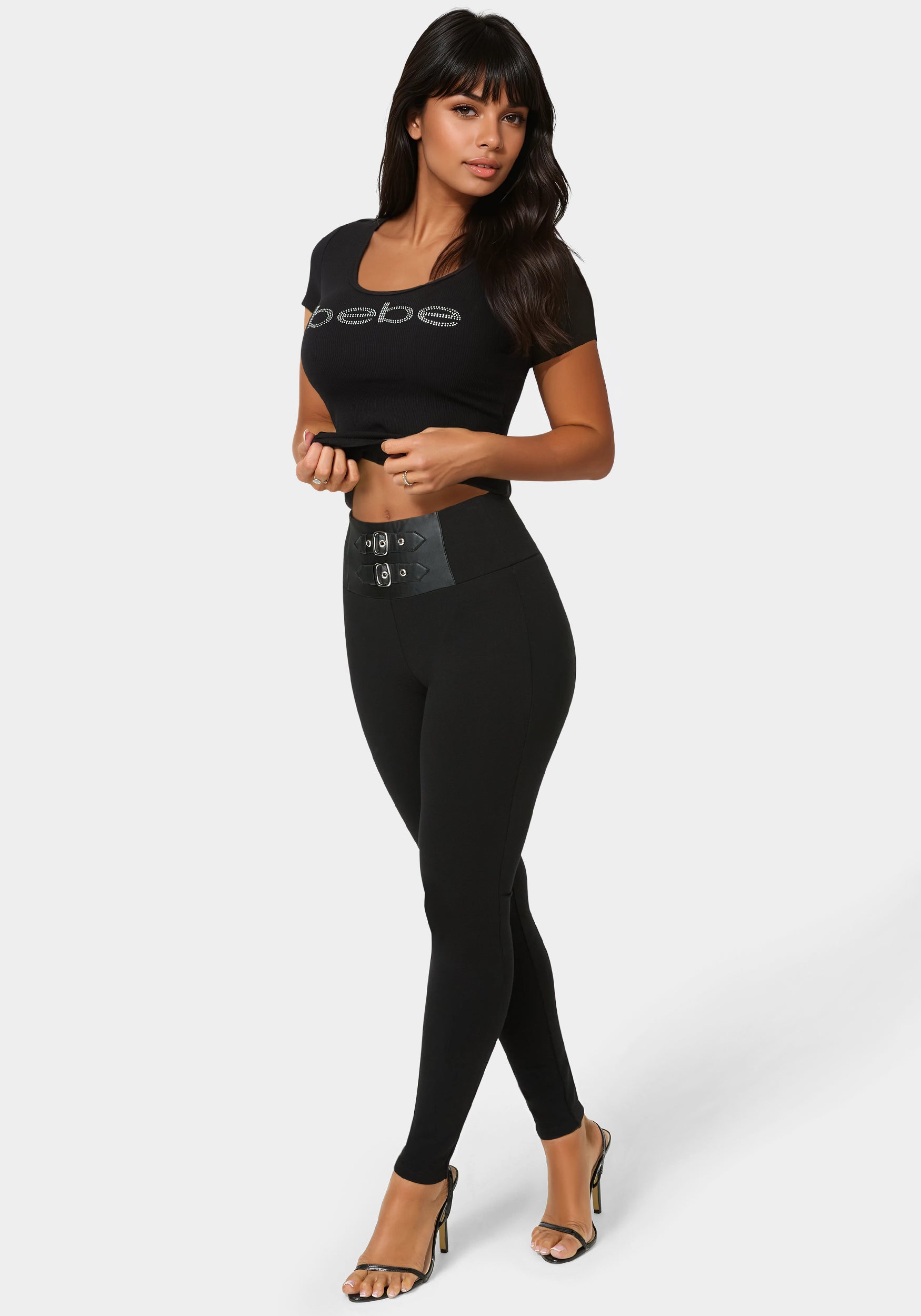 Bebe Black Leather Belt High Waist Vegan Leather Belt Legging – bebe main image 4