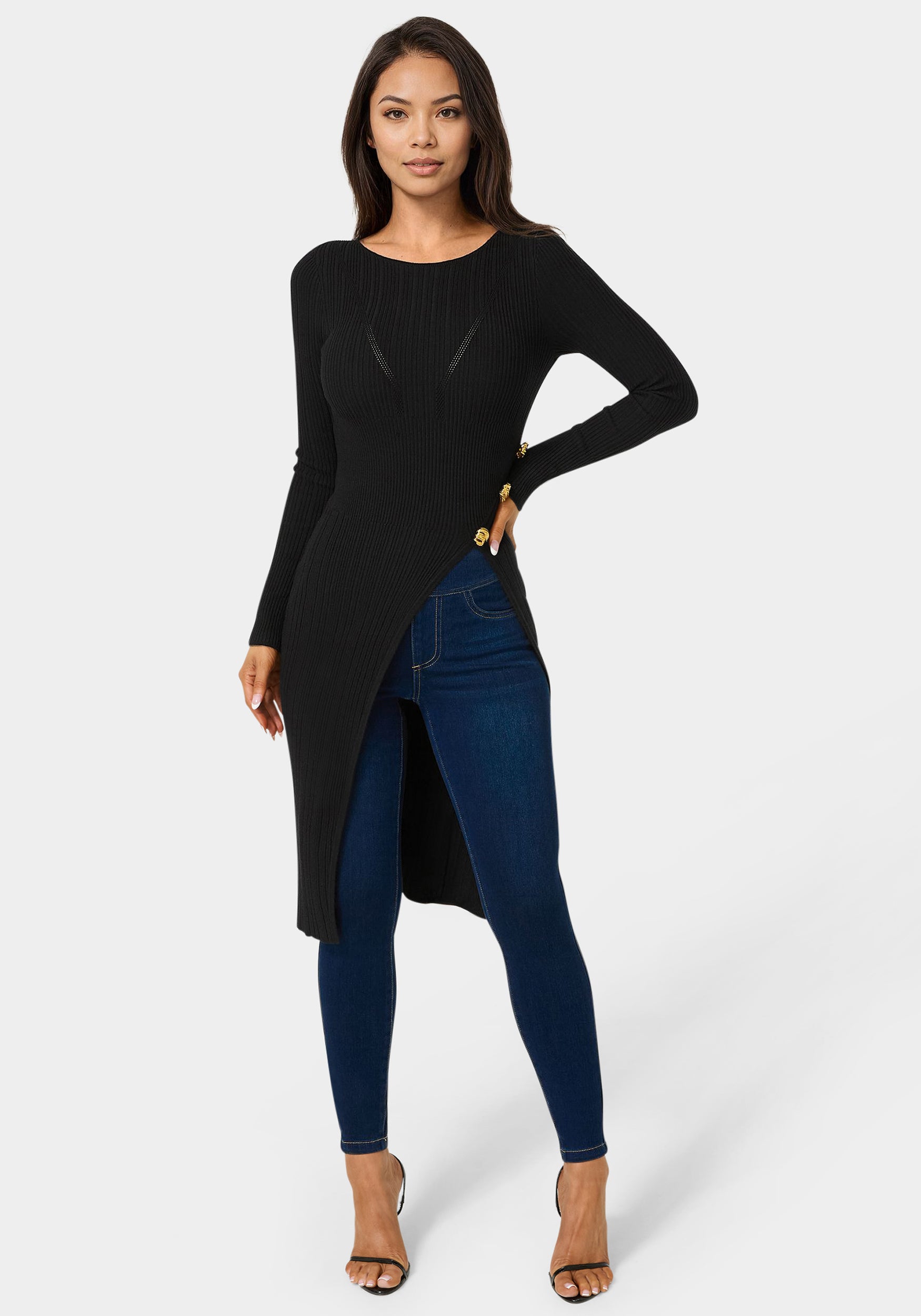Long Body Side Slit Sweater – bebe