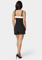 Woven Twill Button Down Bustier Romper | bebe