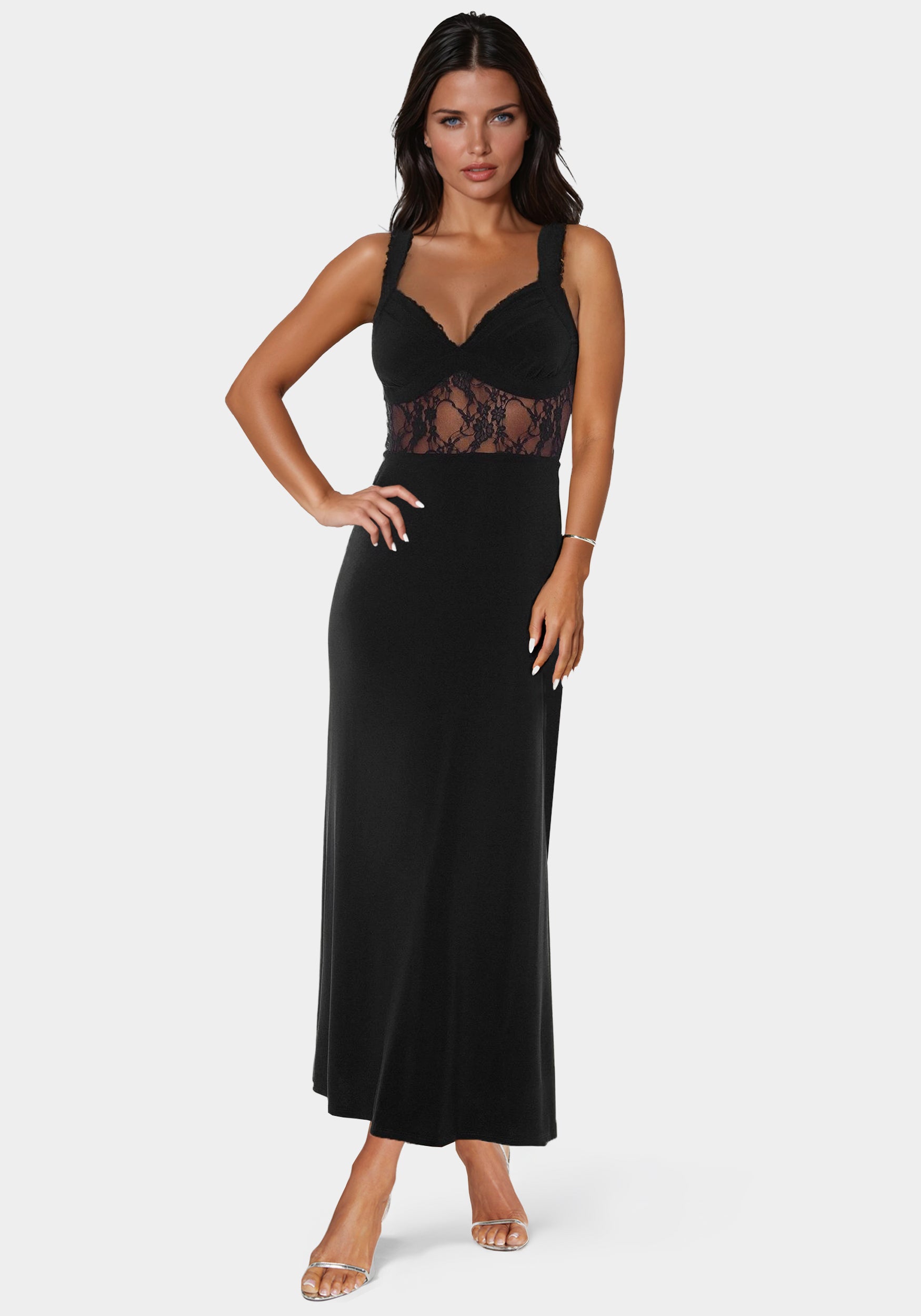 bebe lace inset dress Bebe Women's Lace Inset Midi Dress, Black, XS