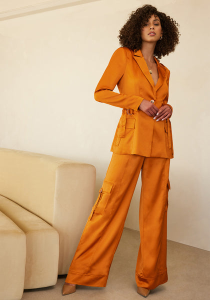 Satin Cargo Pocket Wide Leg Pants main image 0