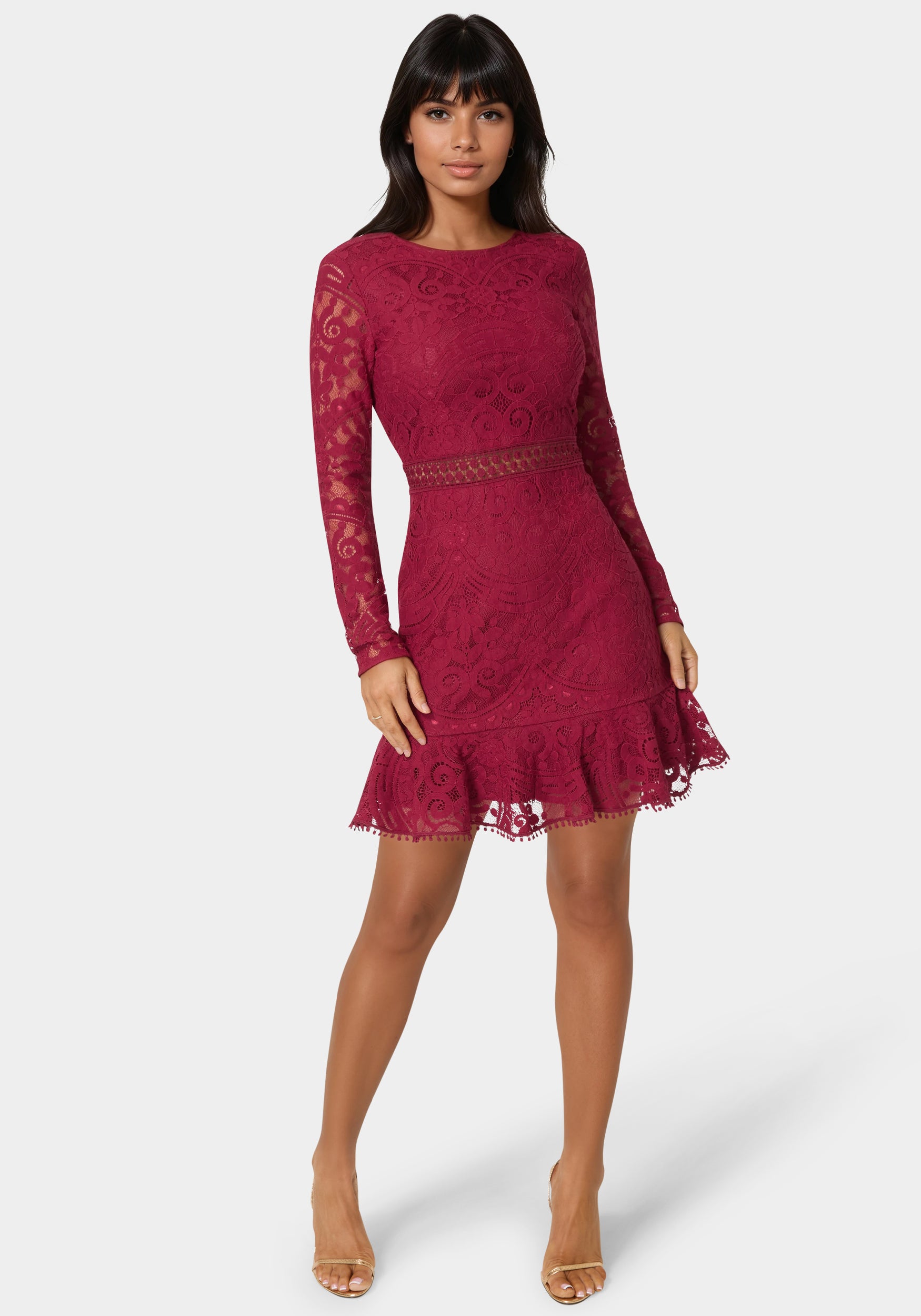 Open Back Lace Mini Dress – bebe