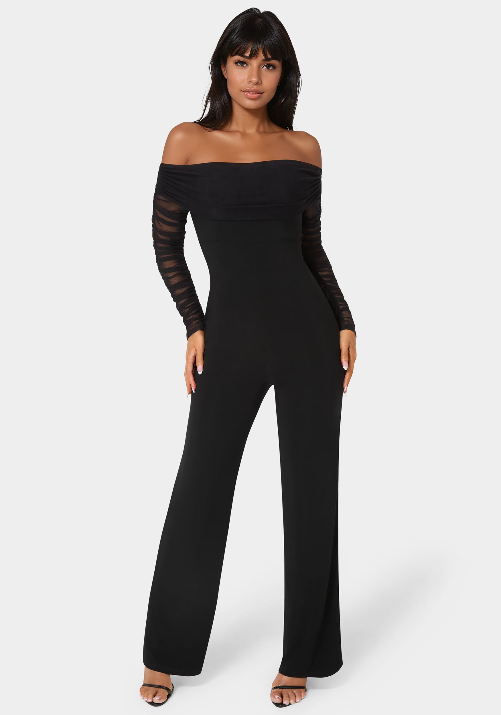 Off Shoulder Ruched Jumpsuit – bebe