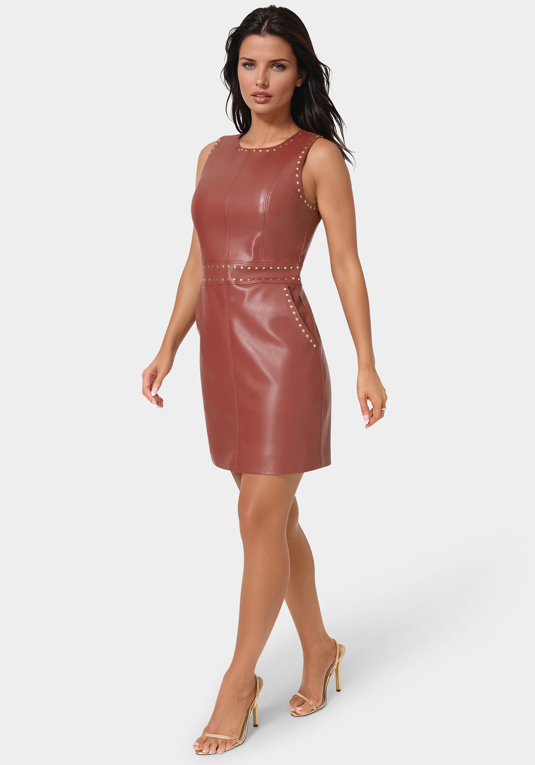leather dress with studs Cirelle Black Vegan Leather Mini Dress