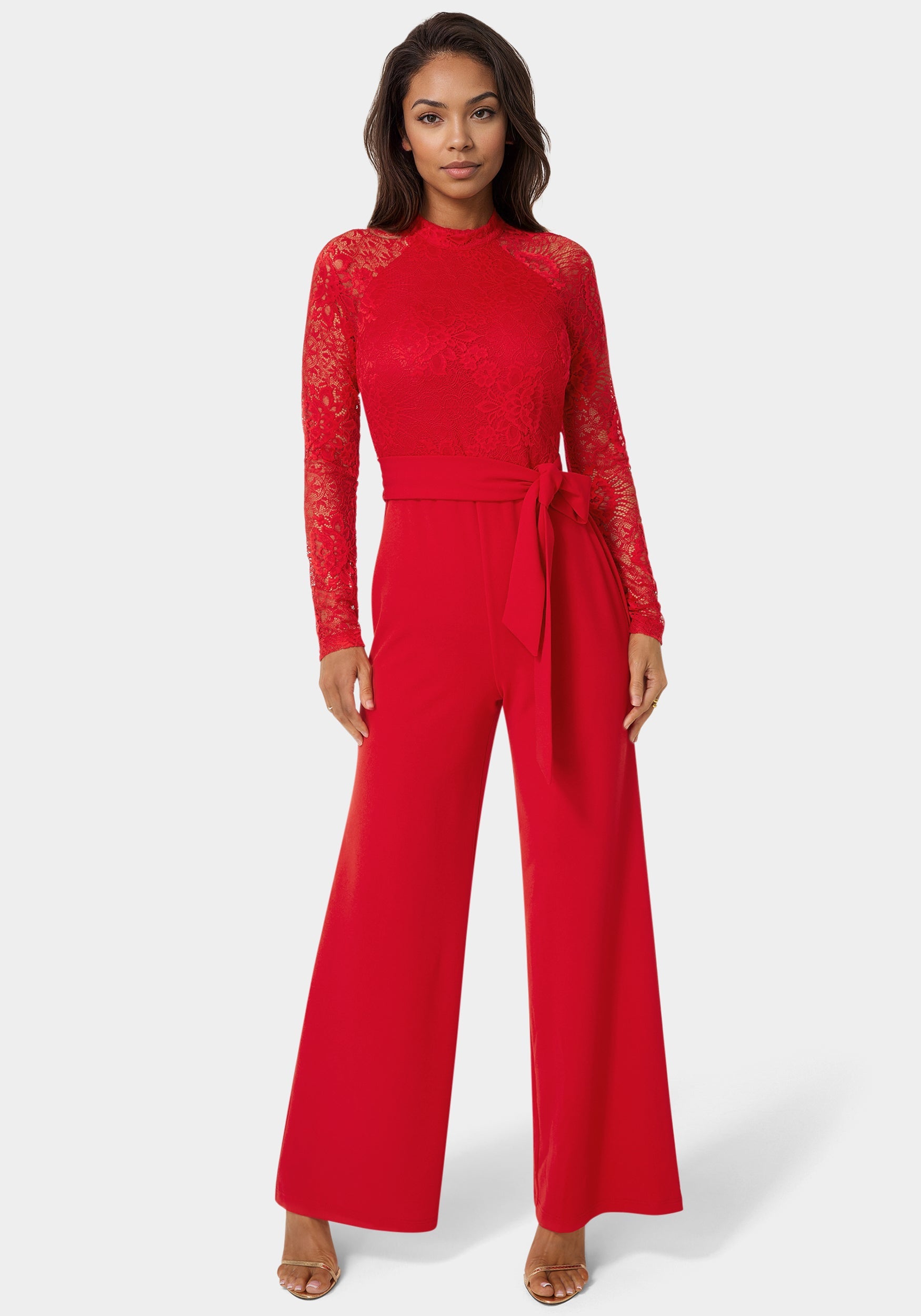 Bebe Women's Lace and Bodice Straight Leg Jumpsuit