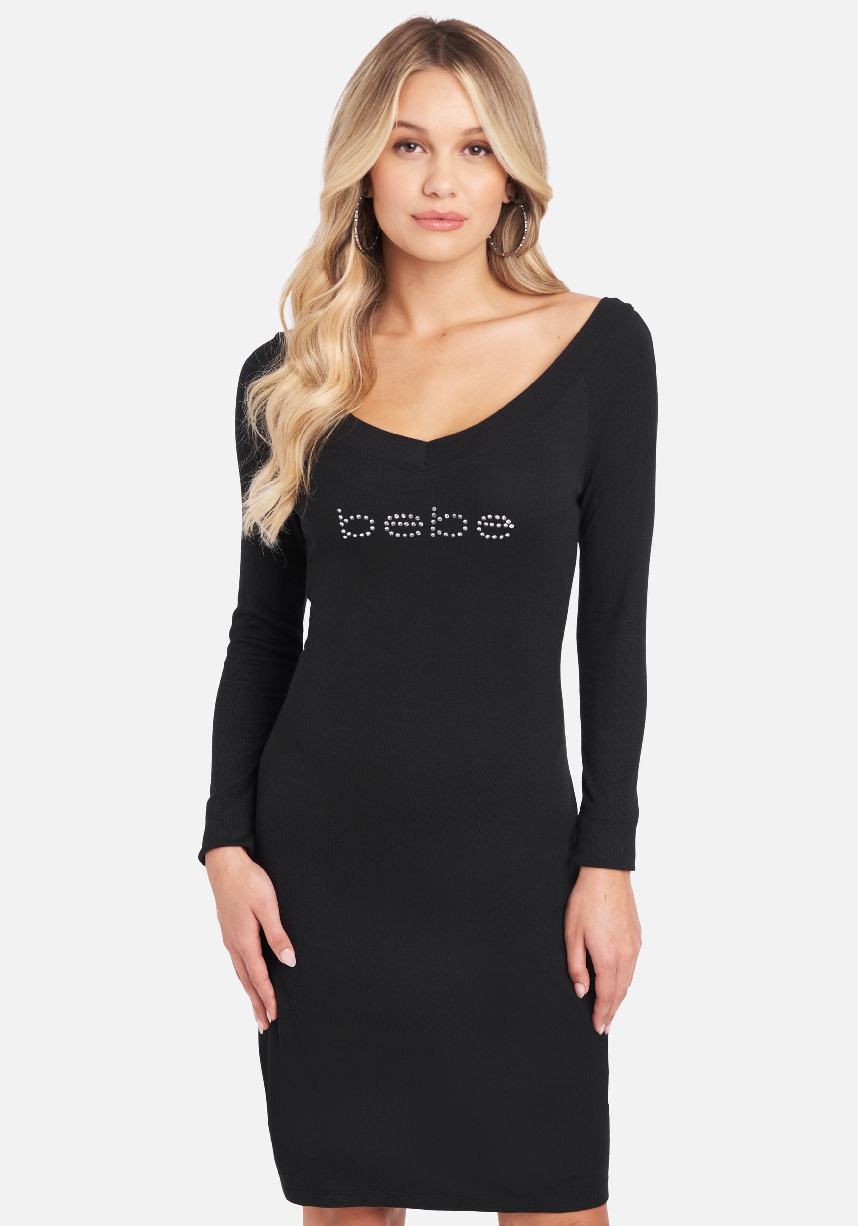 bebe black dress long sleeve Long Sleeve Logo Dress