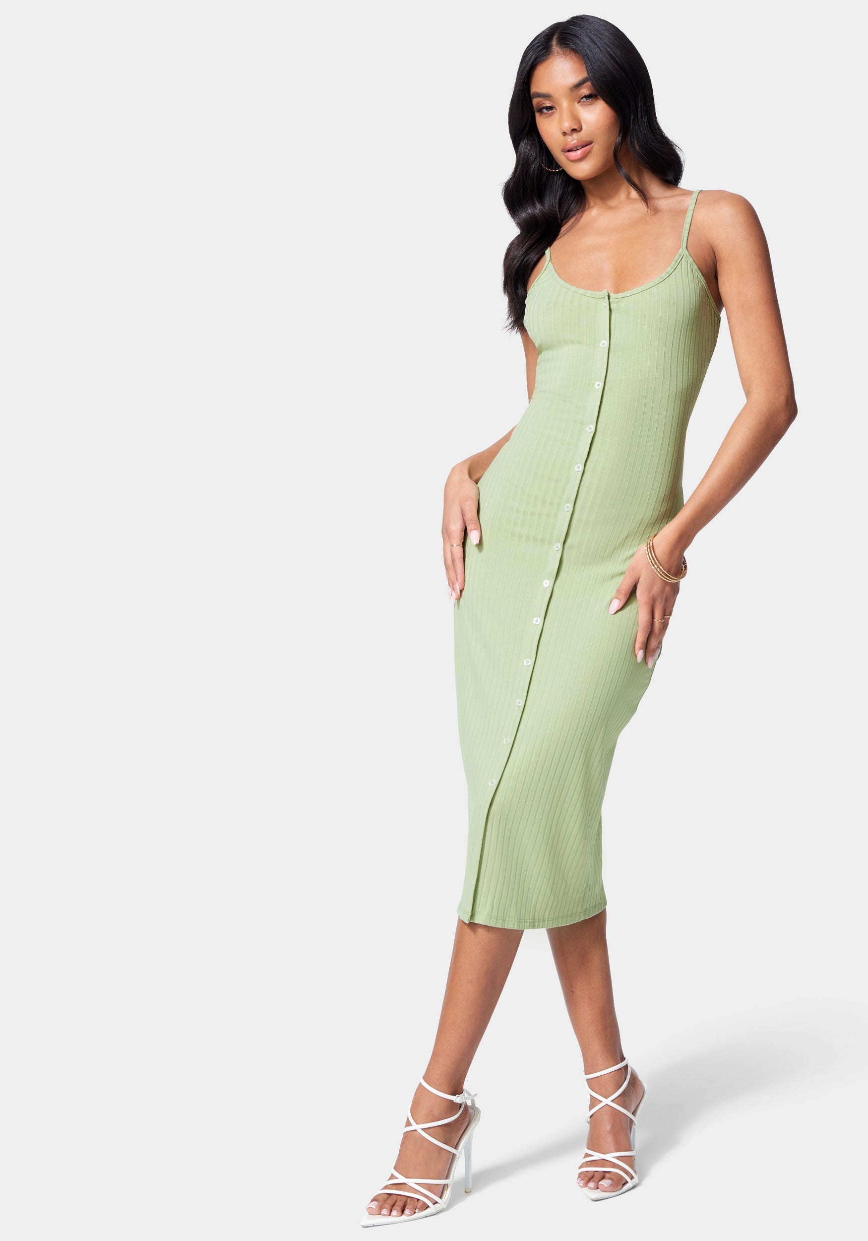 Button Front Rib Midi Dress Button Front Rib Midi Dress