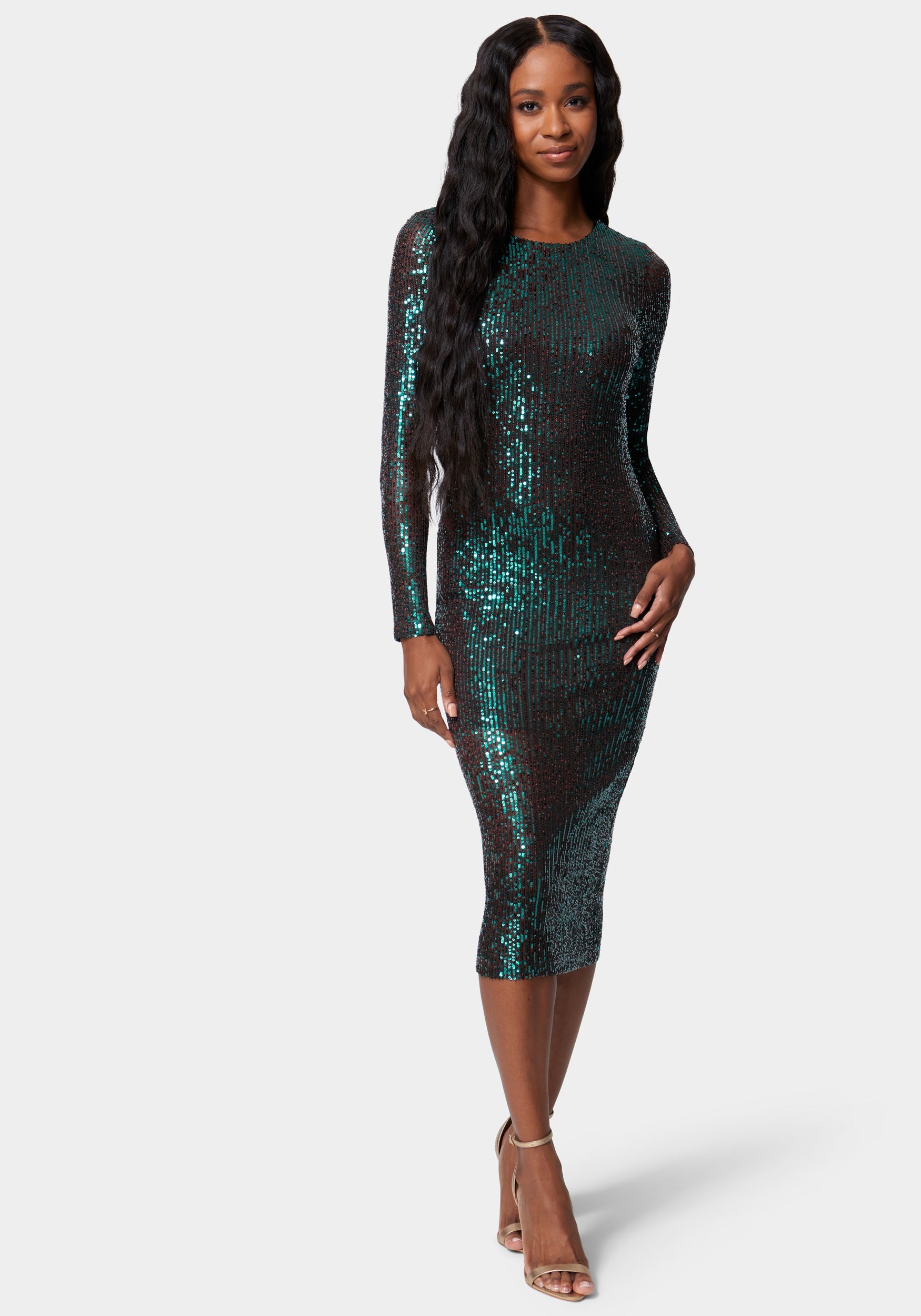 Sequin Cowl Back Midi Dress in Mint Chocolate