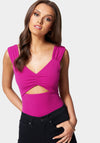Ruched Sleeve Cutout Detail Top