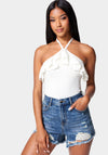 Halter Lurex Sweater Ruffle Top