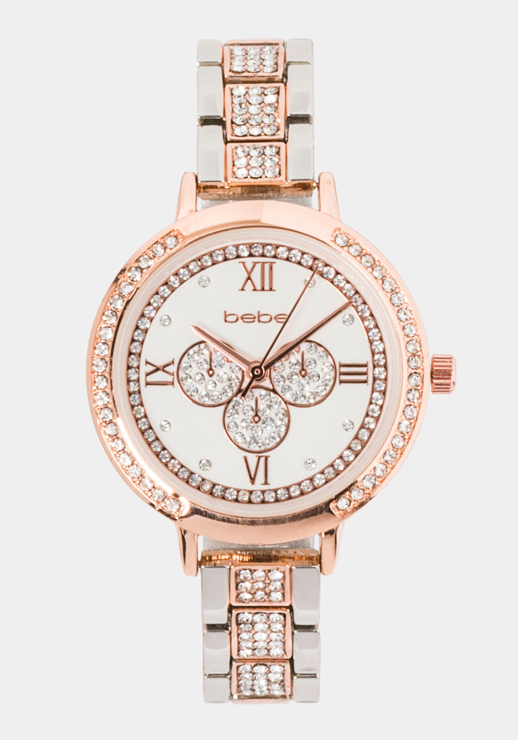Two Tone Crystal Bezel Roman Numeral Watch – bebe display picture 1
