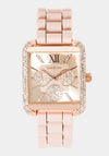 Rose Gold Square Crystal Bezel Roman Numeral Watch