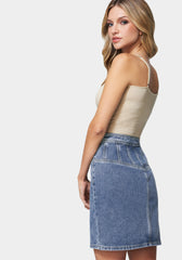 Multi Seam Zip Front Denim Skirt | bebe