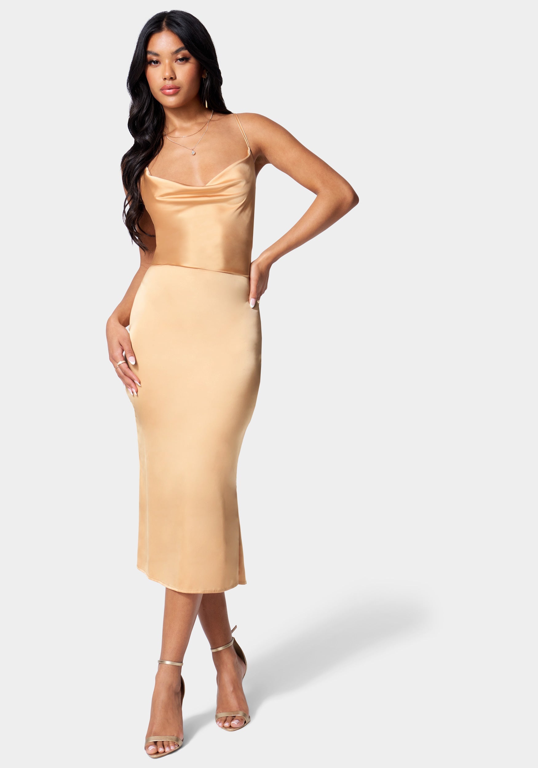 slim fit dress slacks Satin Midi Dress with A Cutout 34 (FR) / Gold main image 0