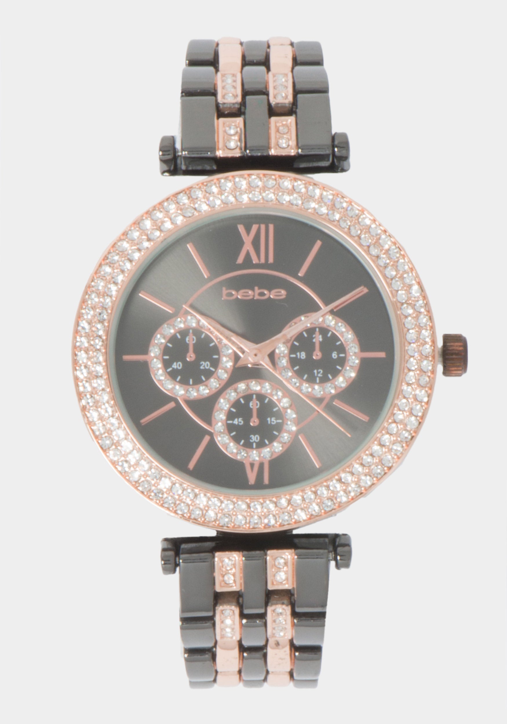 Glossy Gun Metal Dial Crystal Bezel Watch – bebe display picture 2