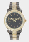 Gun Metal Smooth Dial Crystal Bezel Watch