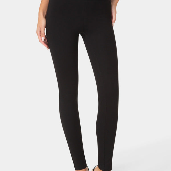 Front View-Satiny High Waist Leggings-Black