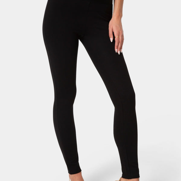 Front View-Satiny High Waist Leggings-Black